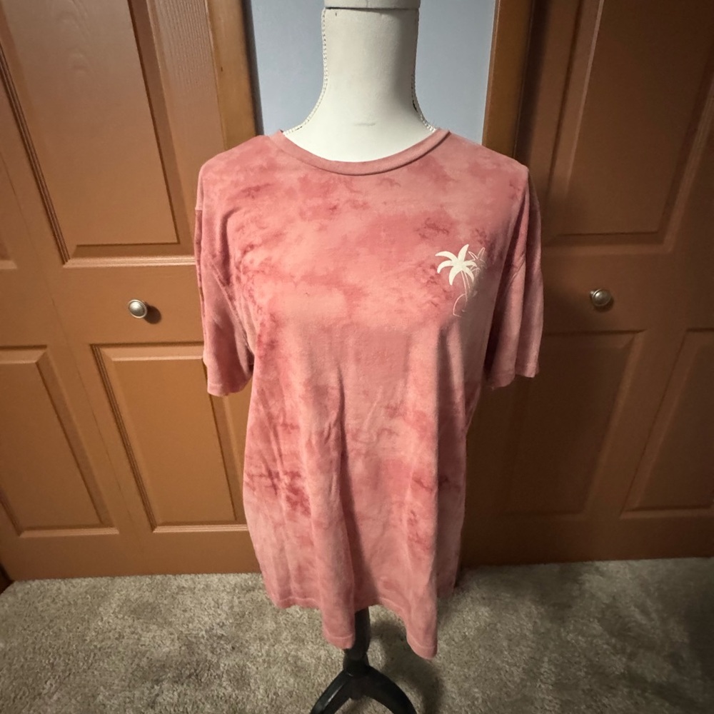 Old Navy Rose Pink Tie-Dye Short Sleeve Tee with Palm Graphic